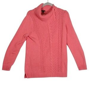 Talbots Womens Coral Salmon Cotton Cable Knit Cowl Neck Sweater Sz M Long Sleeve